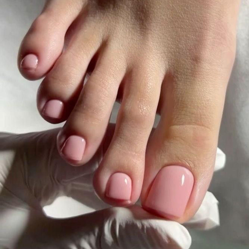 Elegant Garden Bliss Short Square Pink Press-On Toenail Set with Glossy Finish