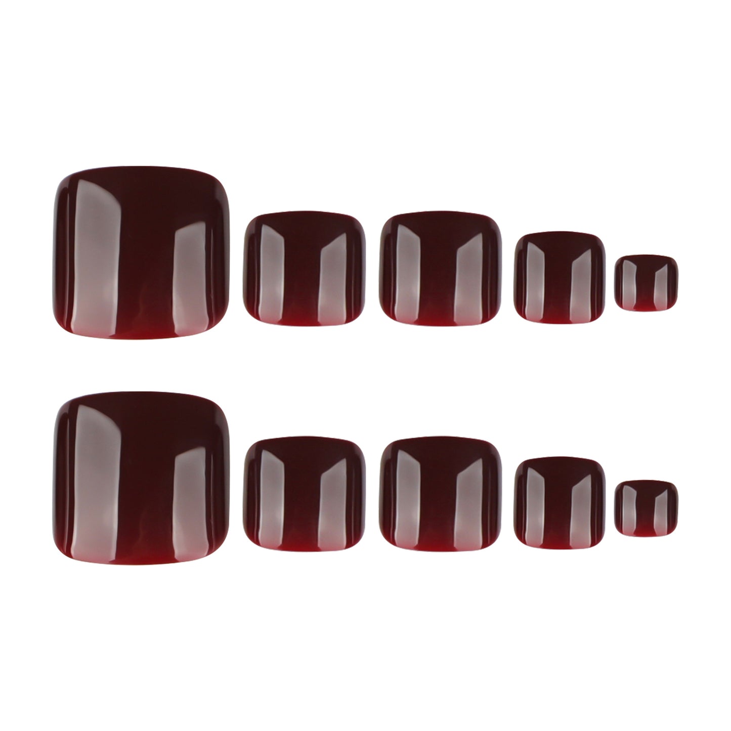 Glamorous Evening Chic Bordeaux Short Square Press On Toenail Set with High Gloss Finish