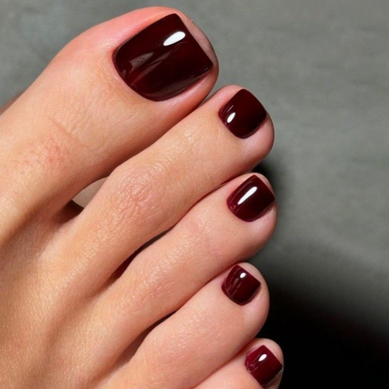 Enchanted Elegance Short Square Deep Burgundy Glossy Toenail Set