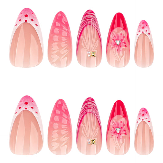 Romantic Elegance Medium Almond Pink with Intricate Floral Design Press On Nail Set