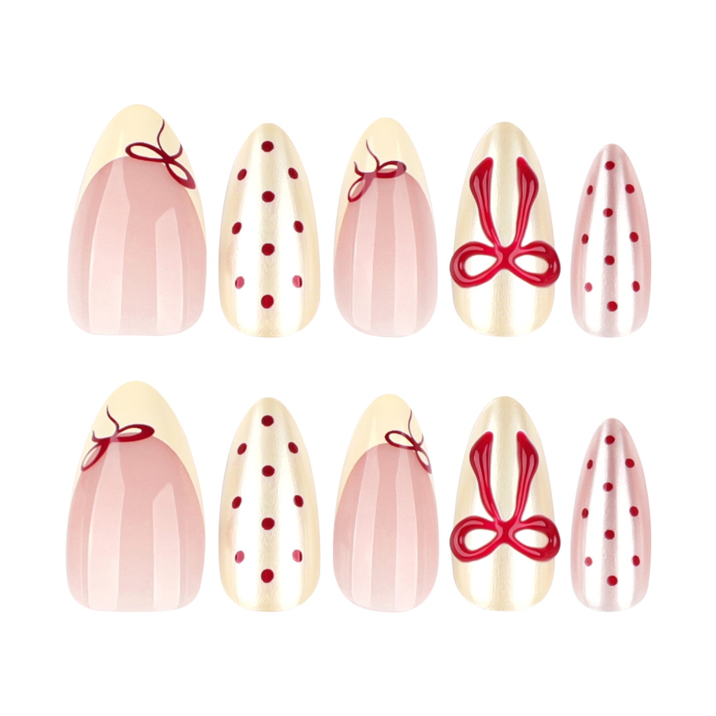 Chic Elegance Medium Almond Pink and Gold with Whimsical Bow Design Press On Nail Set
