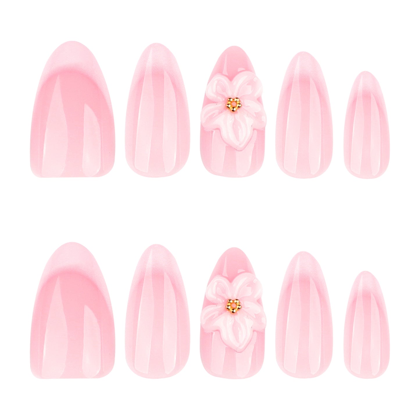 Blossom Dreams Long Almond Soft Pink Nail Set with Floral Accent