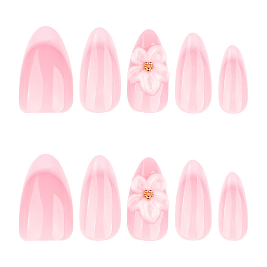 Blossom Dreams Long Almond Soft Pink Nail Set with Floral Accent