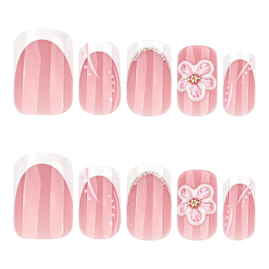 Blossom Dreams Short Square Soft Pink Elegant Floral Accents Press On Nail Set
