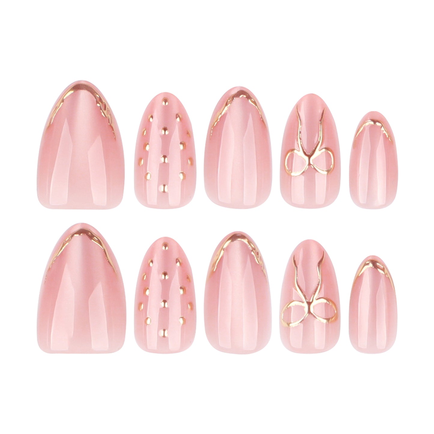 Chic Blush Elegance Medium Almond Pink Press On Nail Set with Gold Accents