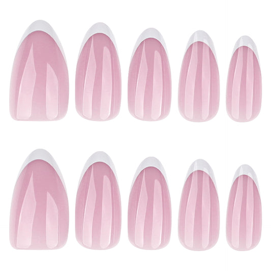 Sweet Blossom Dreamy Long Almond Pink Press-On Nail Set with Elegant White Tips