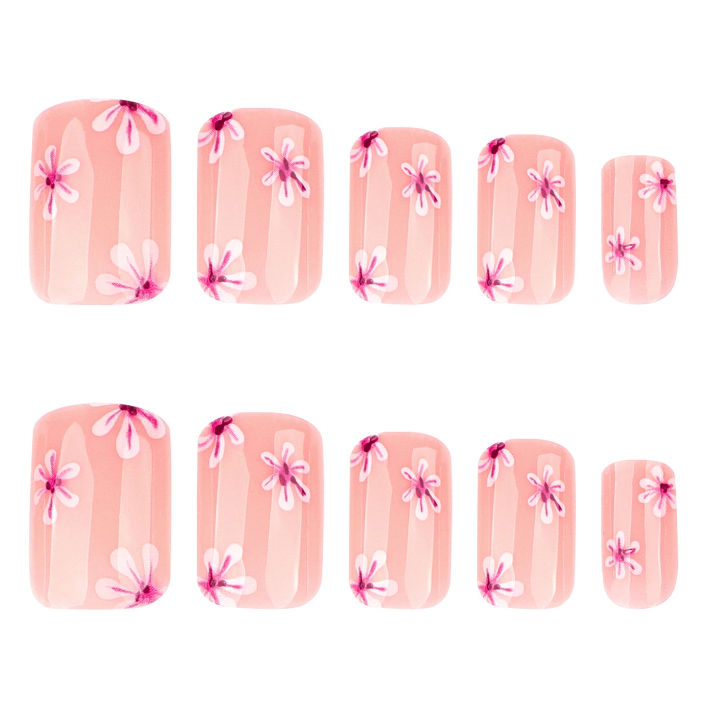 Blossom Garden Classic Short Square Pink Floral Press On Nail Set
