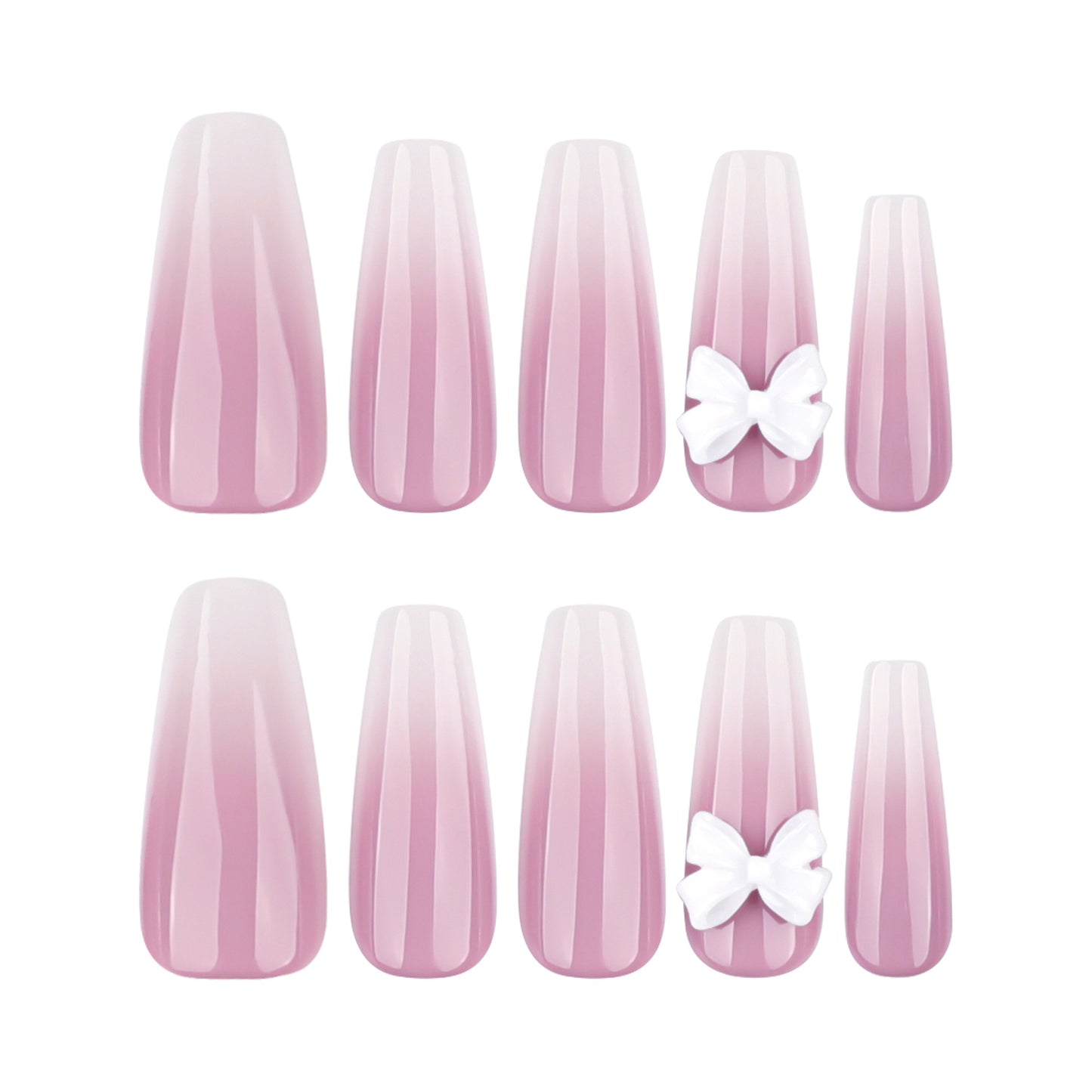 Charming Blossom Collection Long Coffin Pink Ombre Design with Cute Bow Accent Press on Nail Set