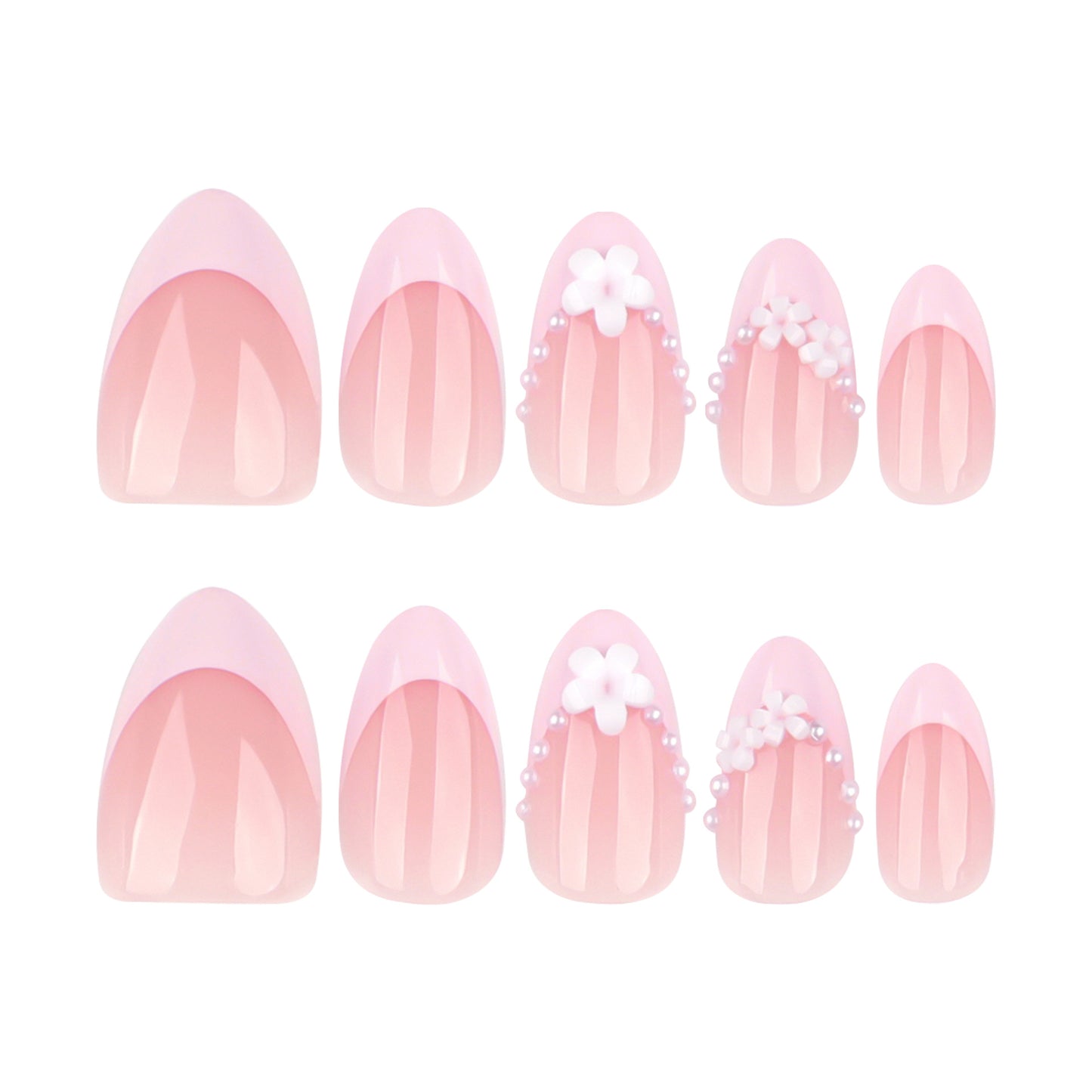 Romantic Blossom Dream Medium Almond Shaped Soft Pink with Floral Accents Press-On Nail Set