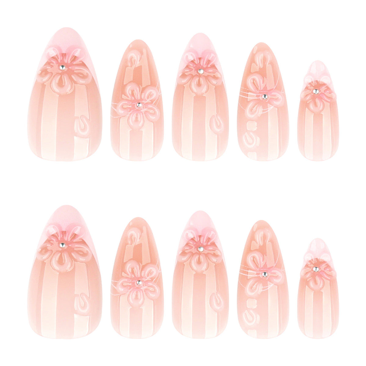 Blossom Delight Long Almond Soft Pink with Floral Accents Press on Nail Set