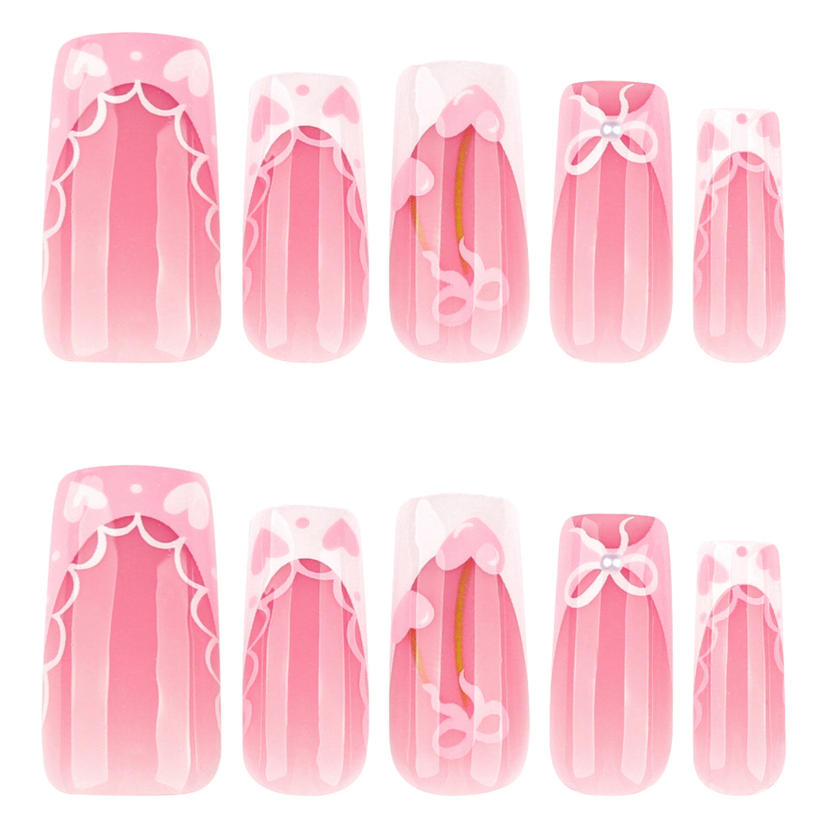 Charming Pink Dreams Long Square Hot Pink Bow Press On Nail Set