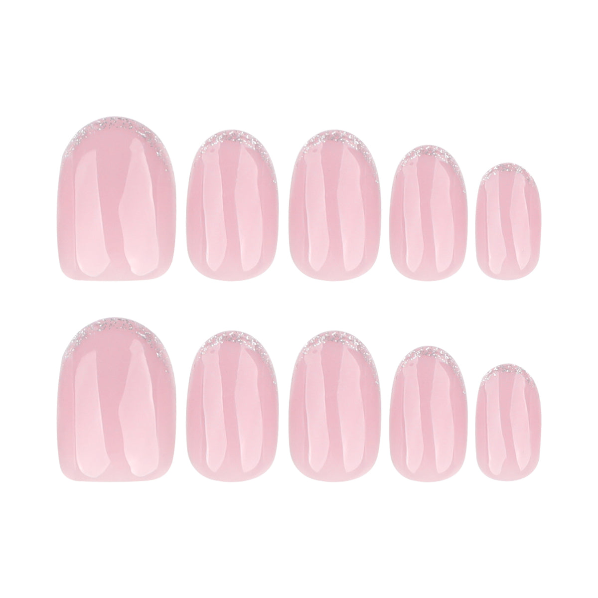 Whimsical Dreams Short Oval Pink Nails with Sparkling Tips