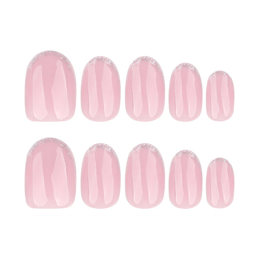Whimsical Dreams Short Oval Pink Nails with Sparkling Tips