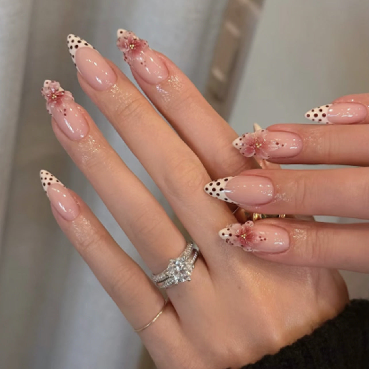 Blossom Elegance Medium Almond Pink with Floral Accents Press On Nail Set