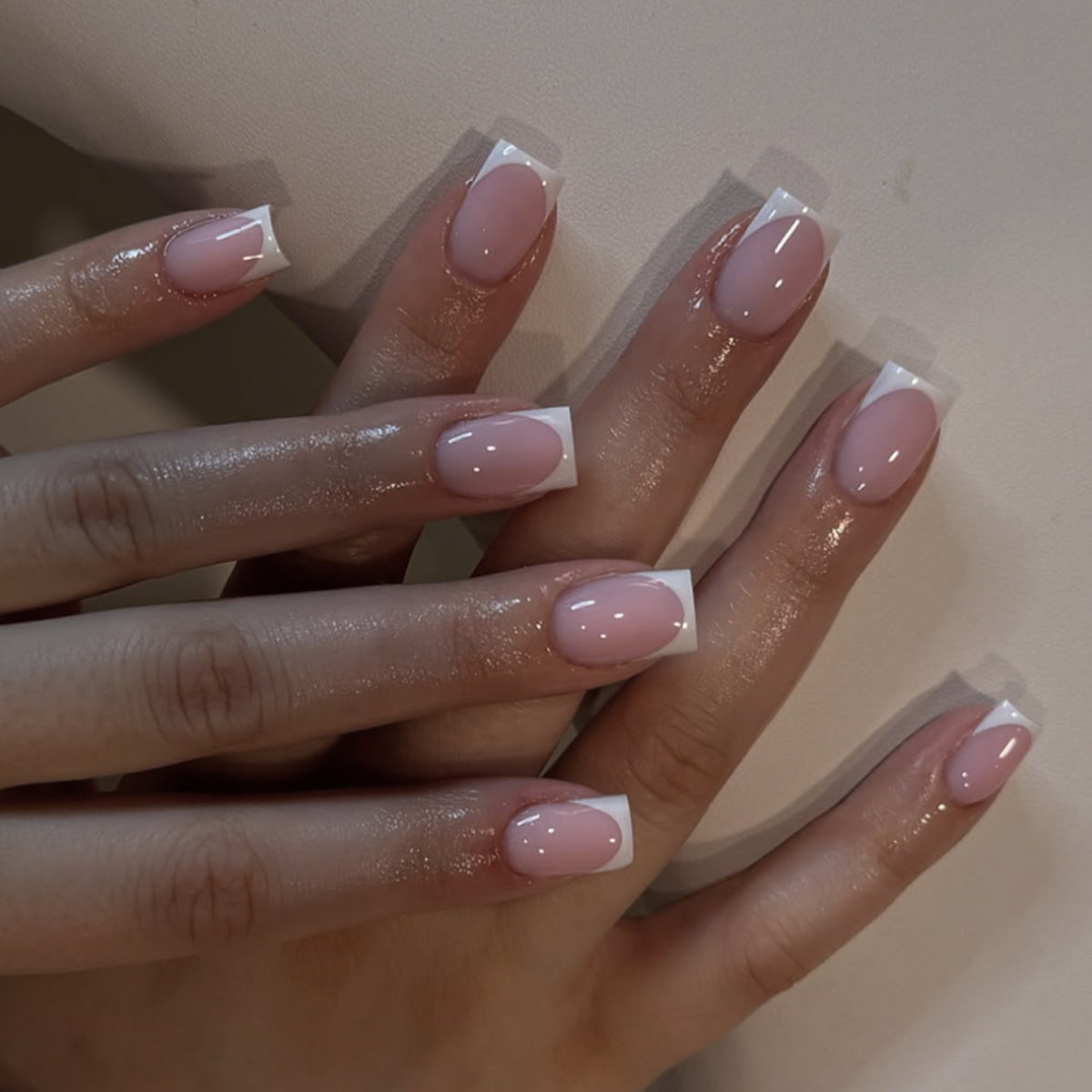 Elegant Bliss Short Square Pink with Glossy Finish Press On Nail Set