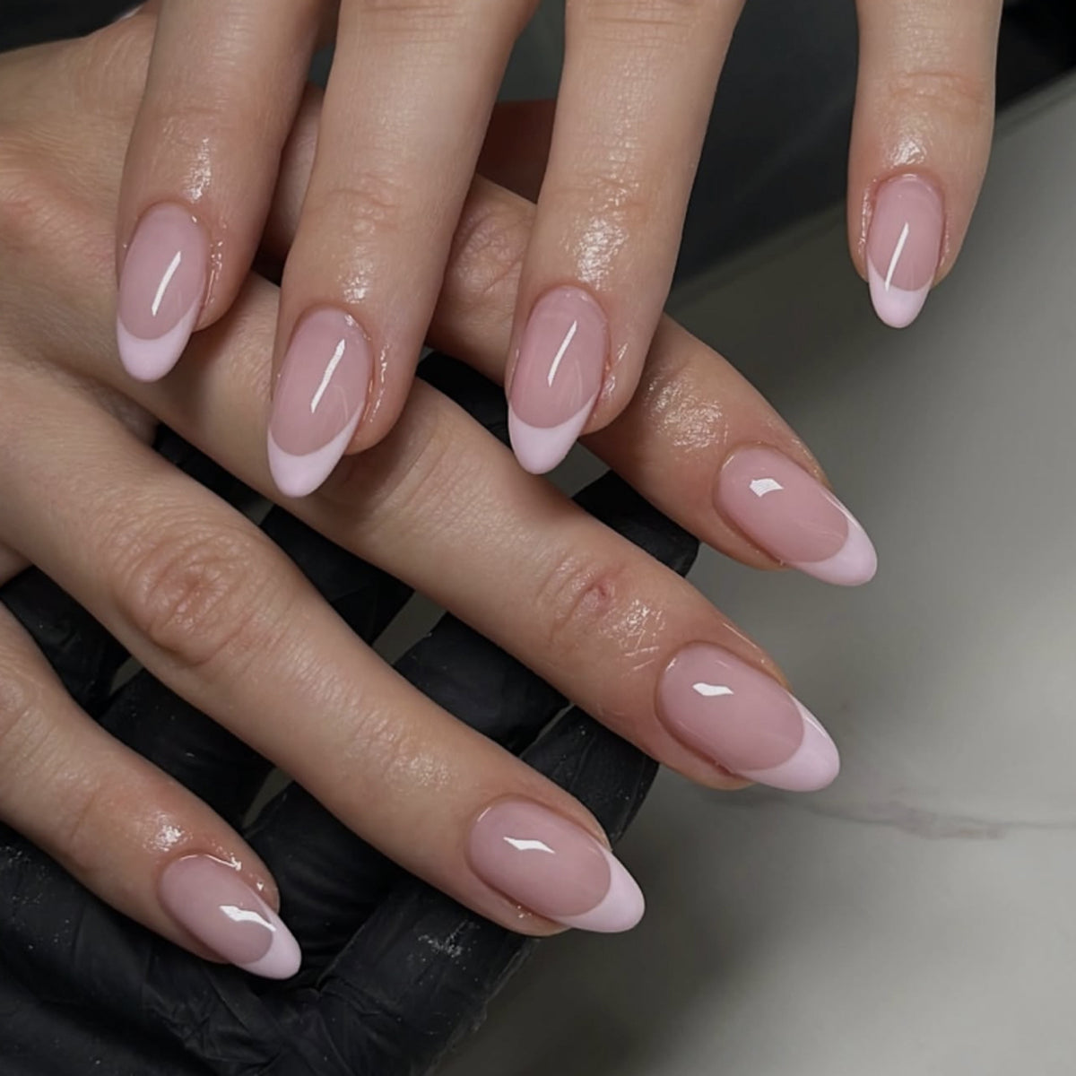 Chic Elegance Medium Almond Blush Pink French Tip Press On Nail Set