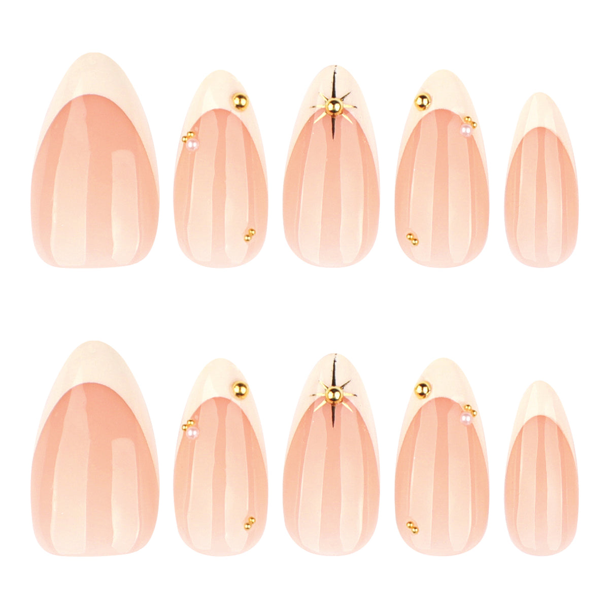 Elegance Unleashed Medium Almond Pink with Unique Gold Accents Press on Nail Set