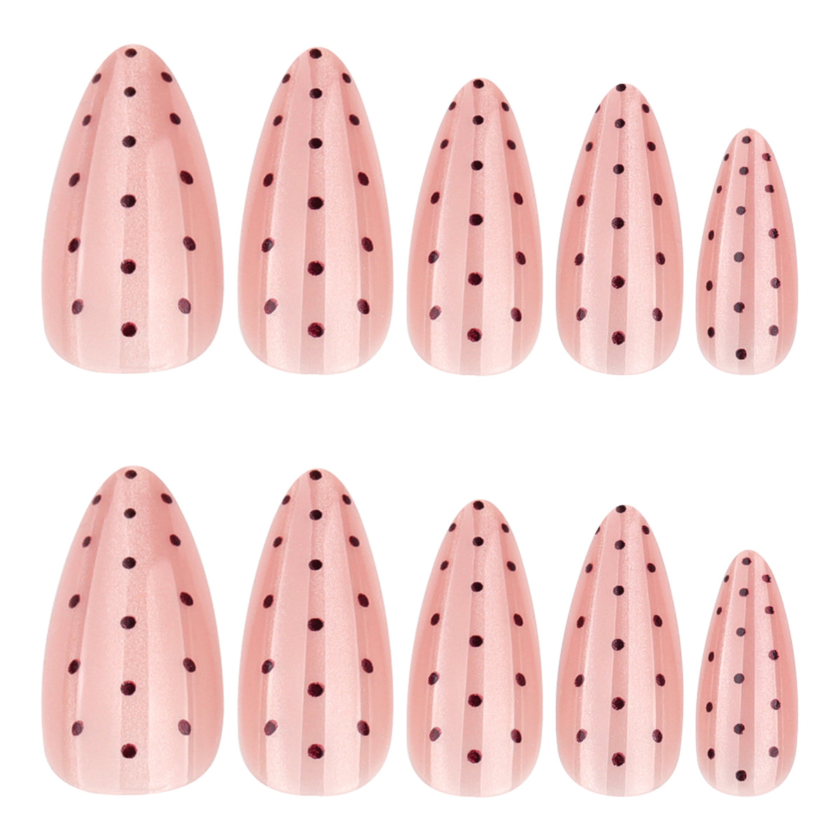 Sweet Strawberry Pink Medium Almond Press On Nail Set with Charming Polka Dots