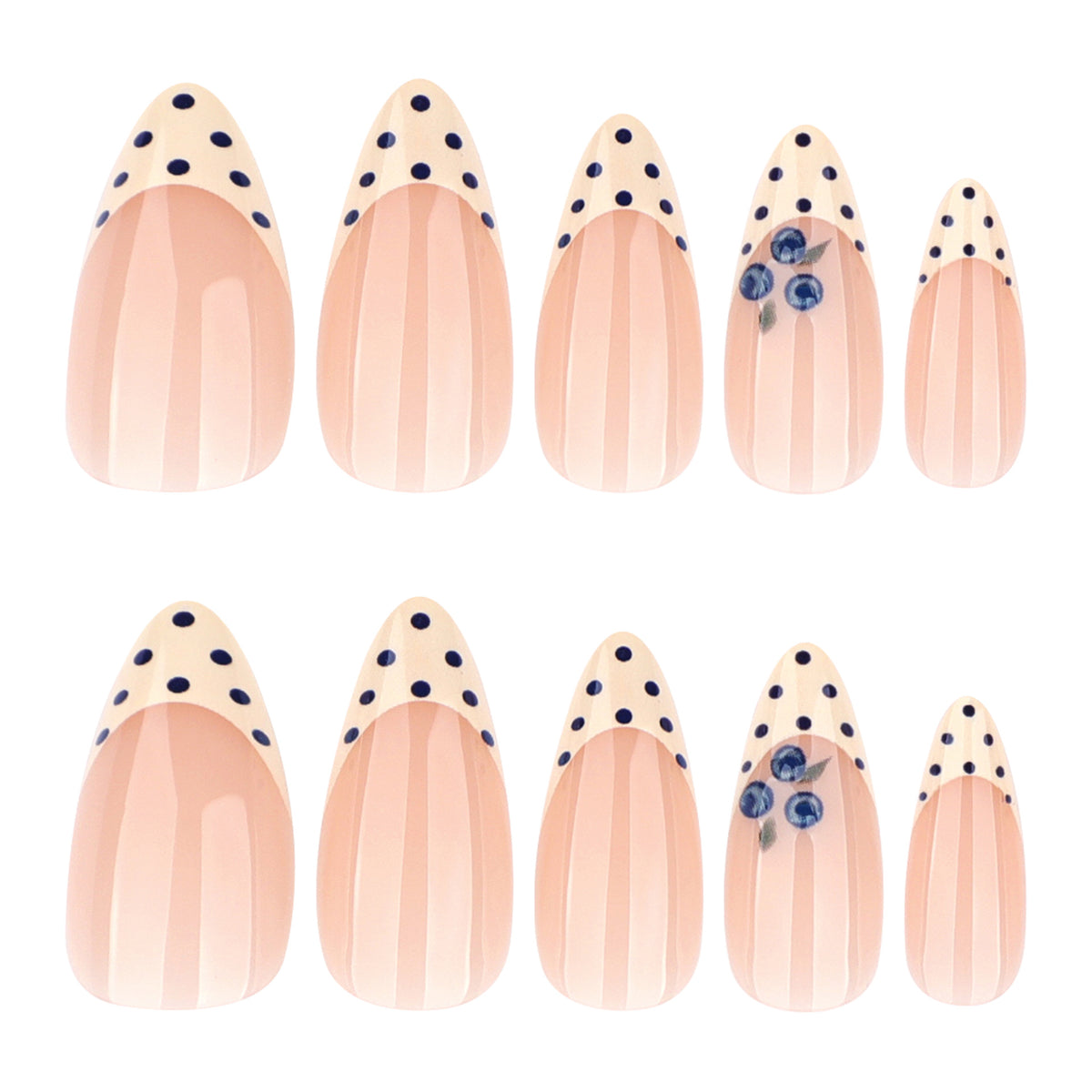 Chic Polka Dot Medium Almond Blush with Rhinestone Accent Press on Nail Set
