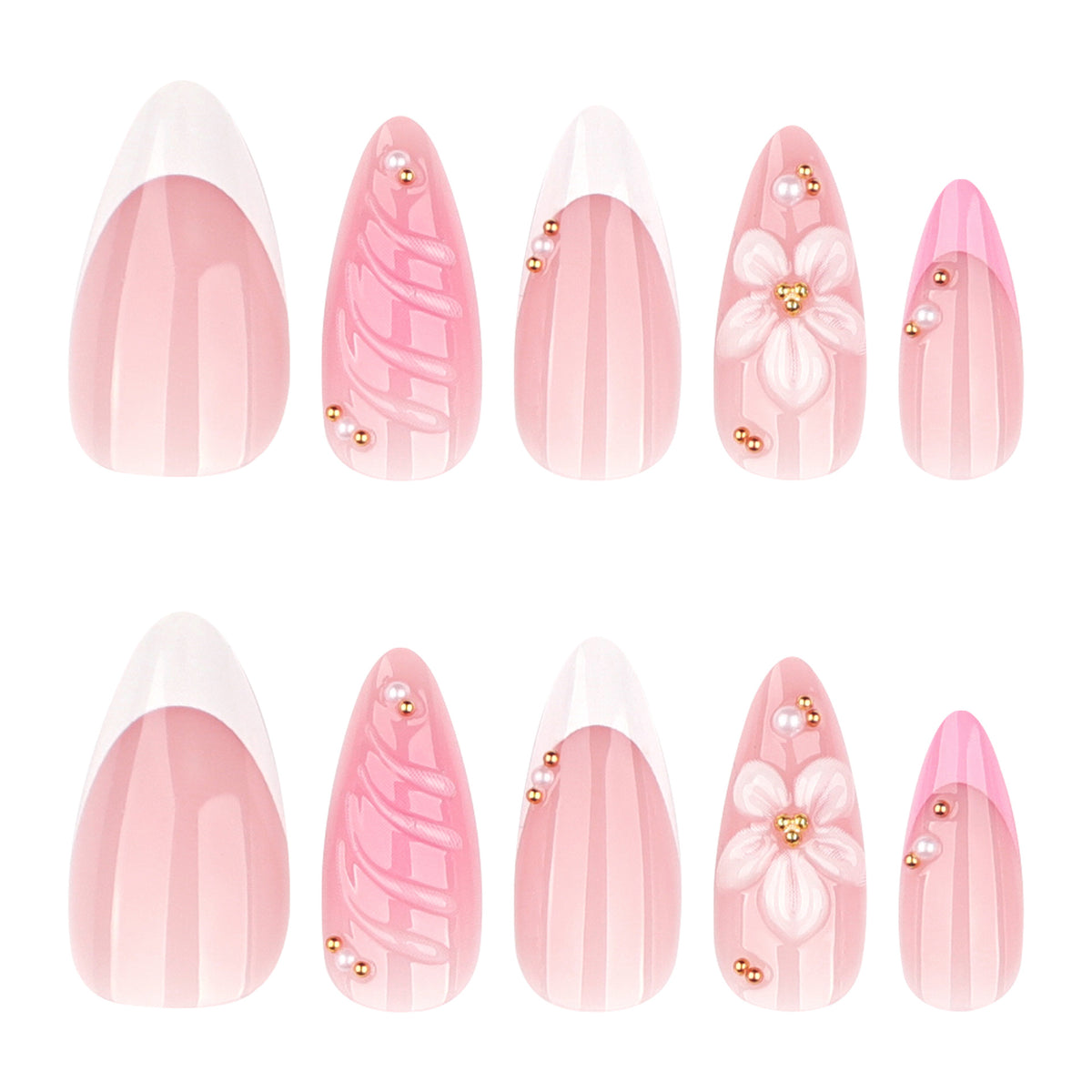 Blossoming Elegance Medium Almond Pastel Pink with Floral Accents