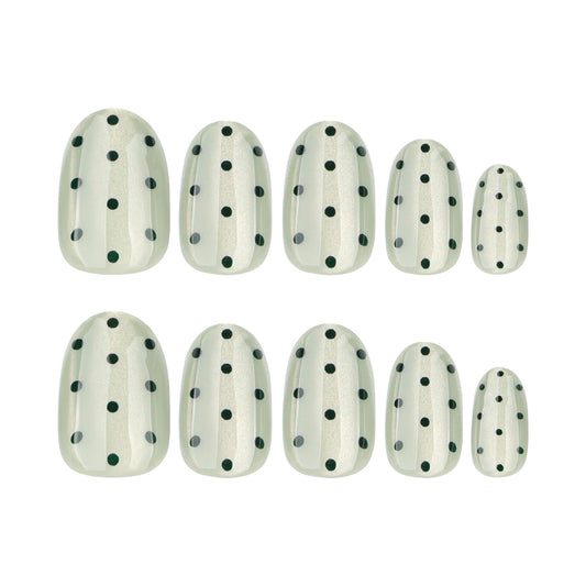Vintage Charm Short Round Green Polka Dot Press On Nail Set