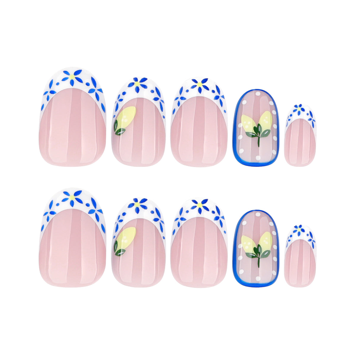 Whimsical Floral Inspired Short Round Pink Press On Nail Set with Charming Floral Art