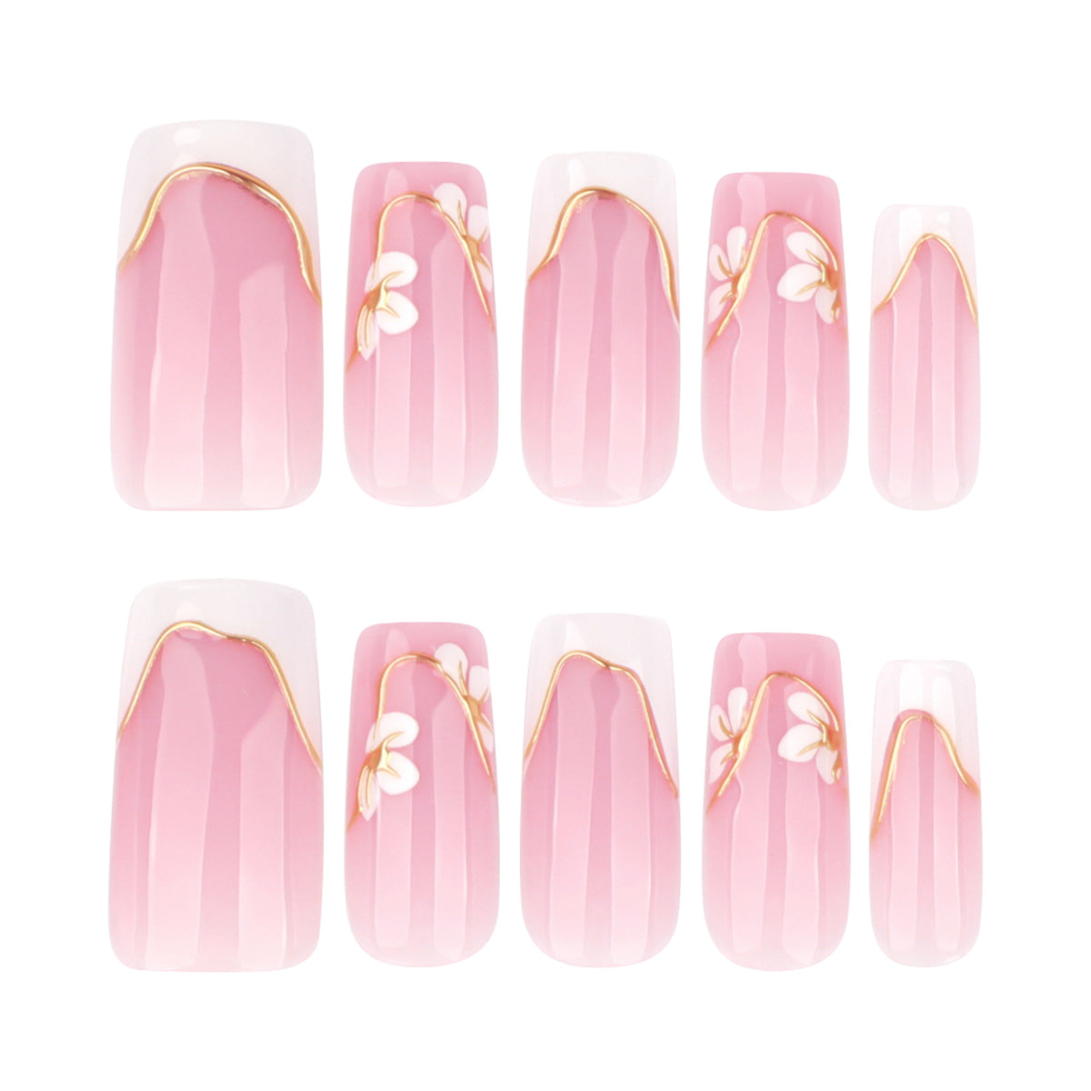 Blossoming Elegance Long Square Pink Press On Nail Set with Floral Accent