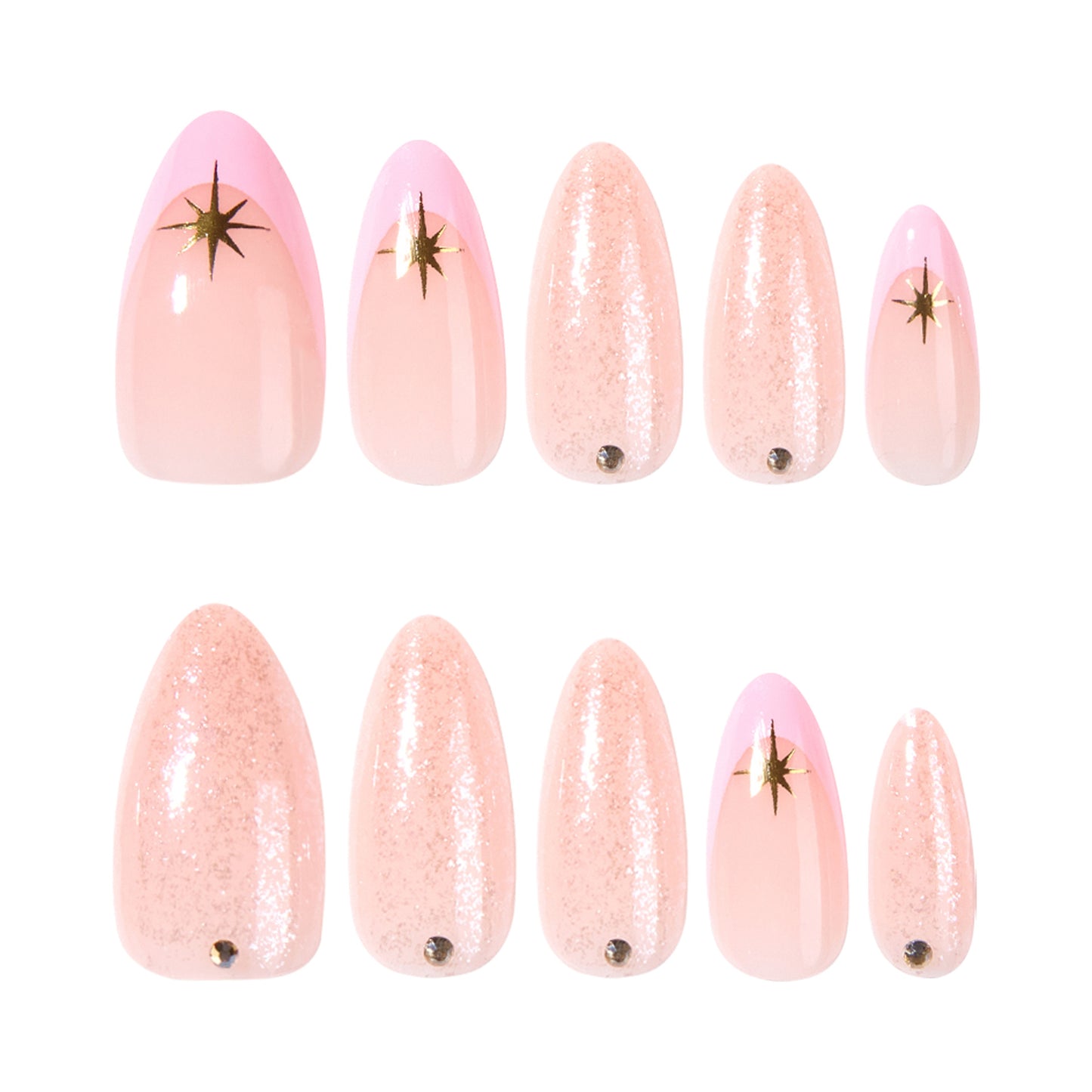 Celestial Glow Medium Almond Pink with Star Accent Press On Nail Set