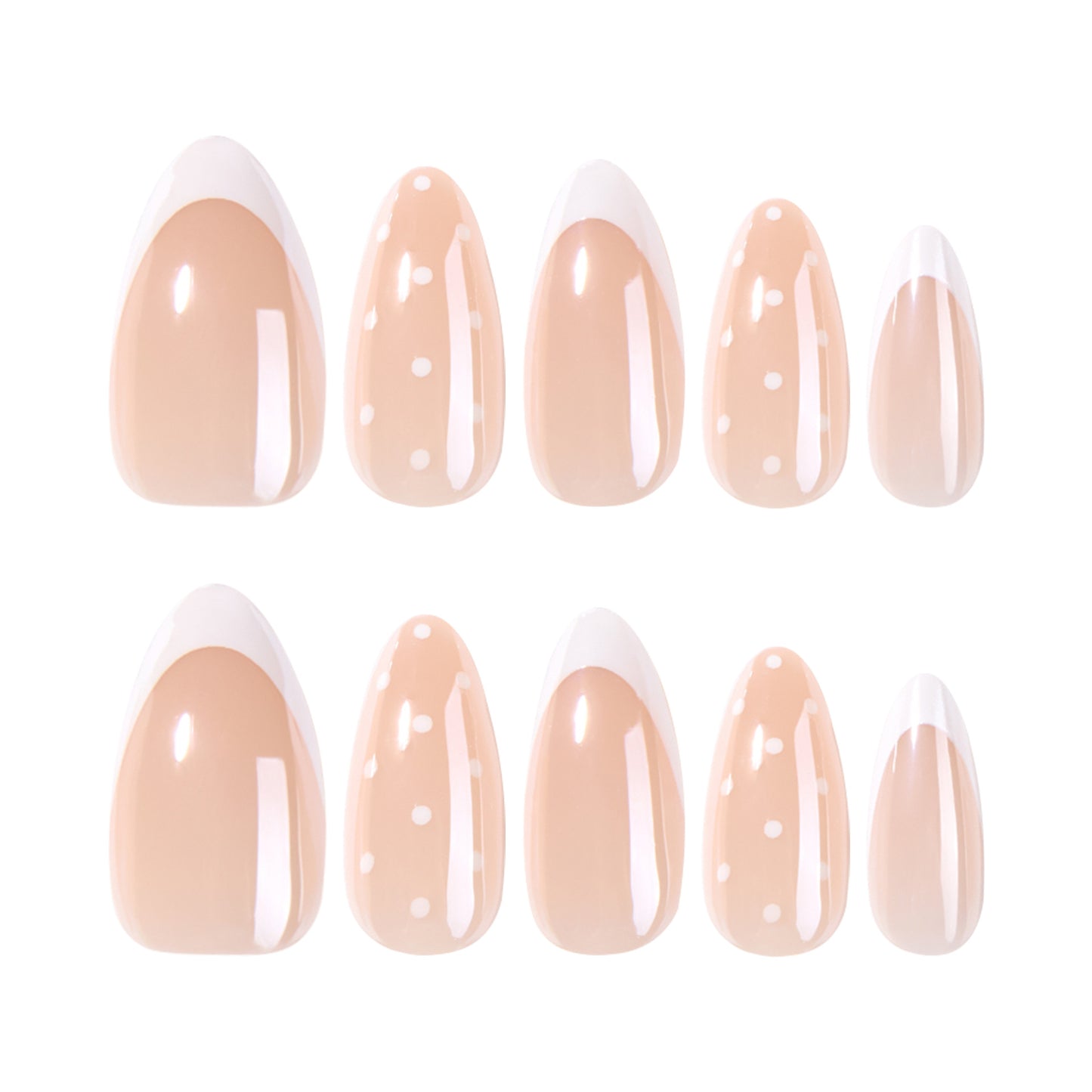 Chic Polka Dot Medium Almond Beige Press On Nail Set