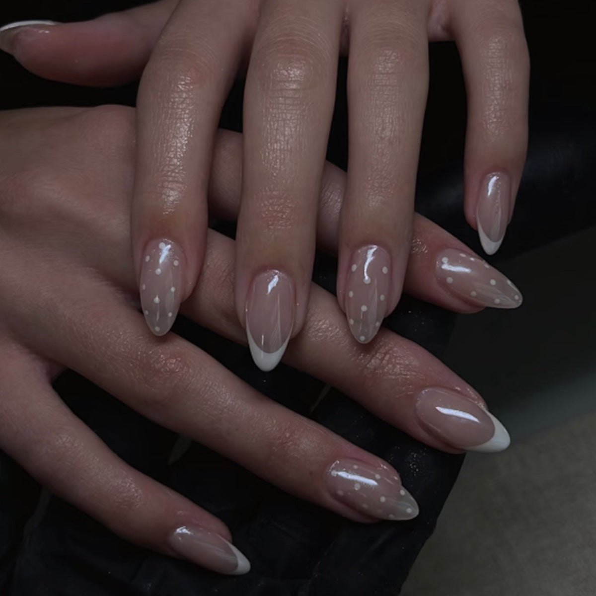 Whimsical Elegance Medium Almond Translucent With Dots Press On Nail Set