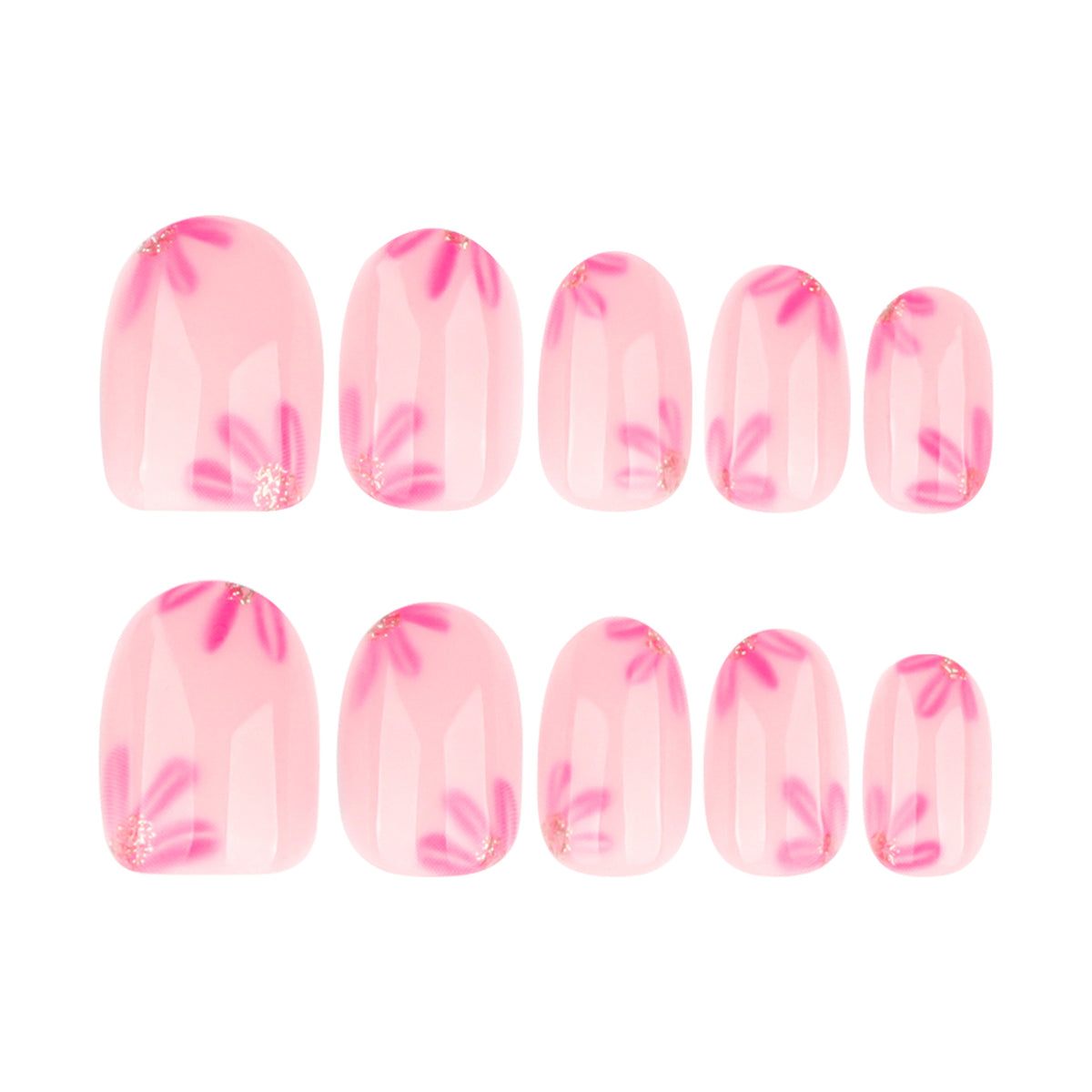 Blossoming Beauty Short Round Pink Floral Press On Nail Set