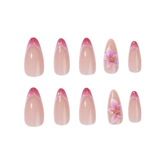 Charming Blossom Medium Stiletto Pink Ombre with Floral Accent Nail Set