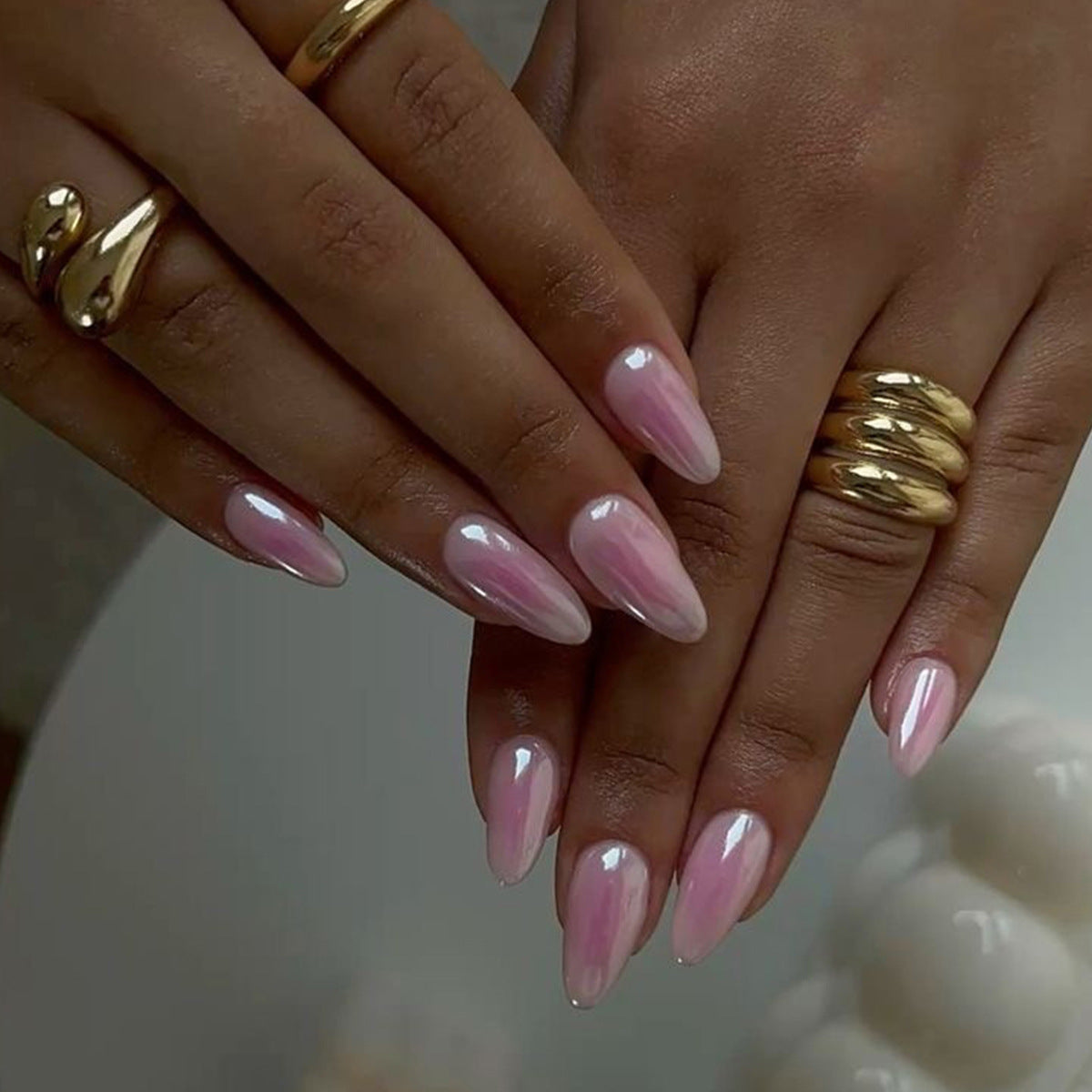 Chic Elegance Medium Almond Glossy Pink Ombre Press On Nail Set