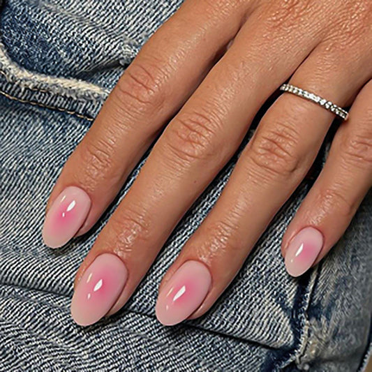 Blush Ombre Medium Almond Shape Press on Nail Set with Glossy Finish