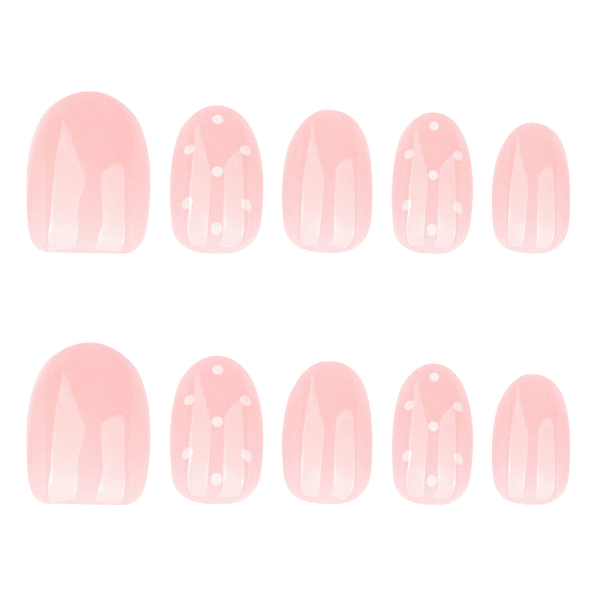 Charming Blossom Medium Round Soft Pink with Polka Dot Design Press On Nail Set