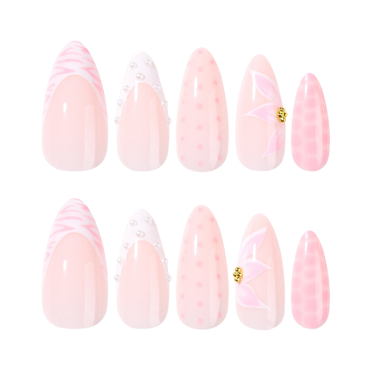 Blossom Dreams Medium Almond Pink with Glittering Accents Press-On Nail Set