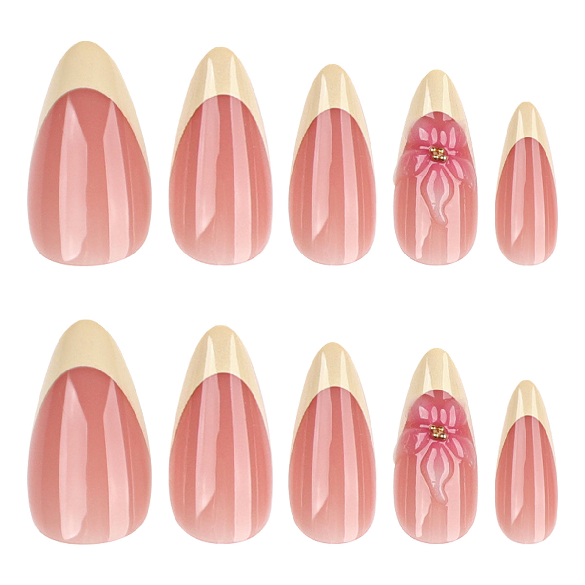 Elegant Floral Dream Medium Almond Pink Press On Nail Set with Stunning Floral Accent