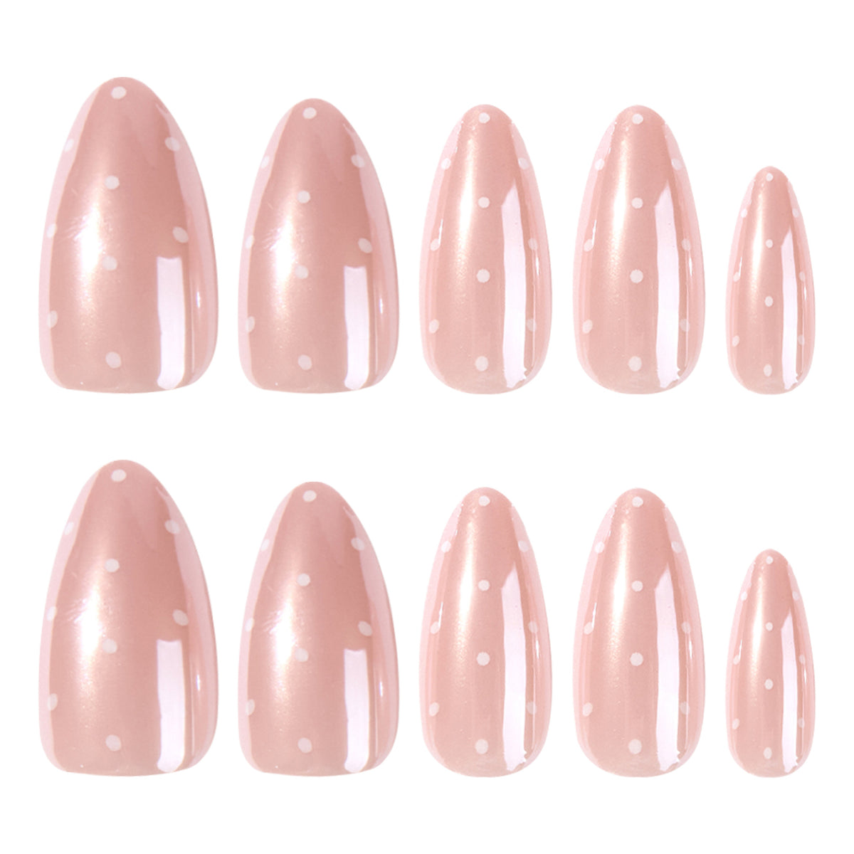 Charming Polka Dot Medium Almond Beige Press On Nail Set