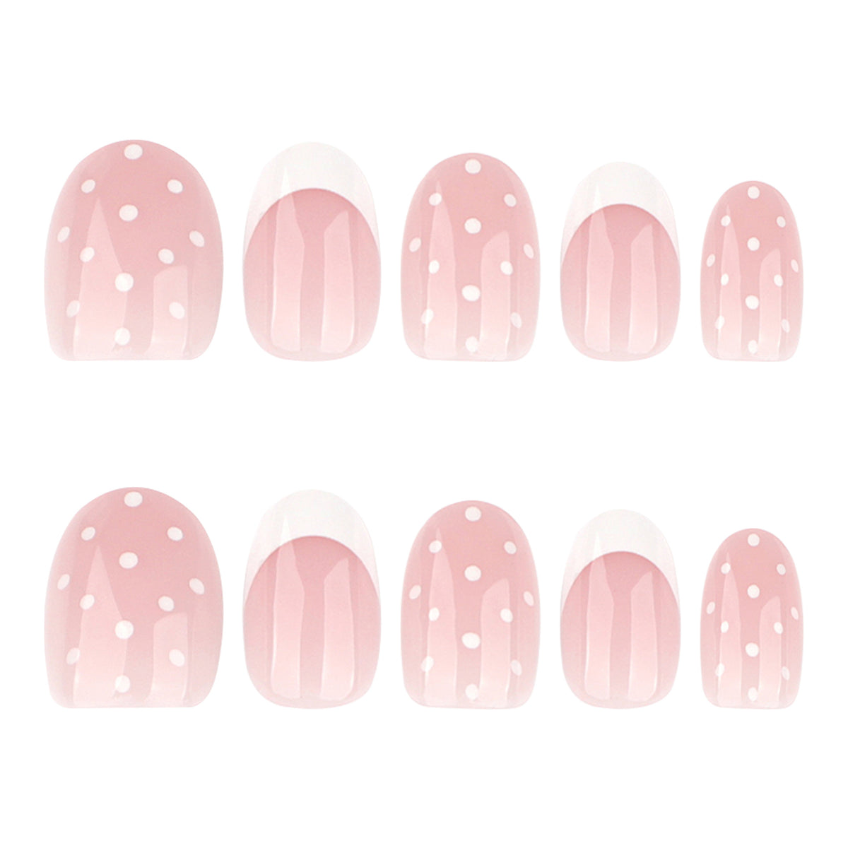 Charming Pastel Pink Short Round Nail Set with Polka Dot Design