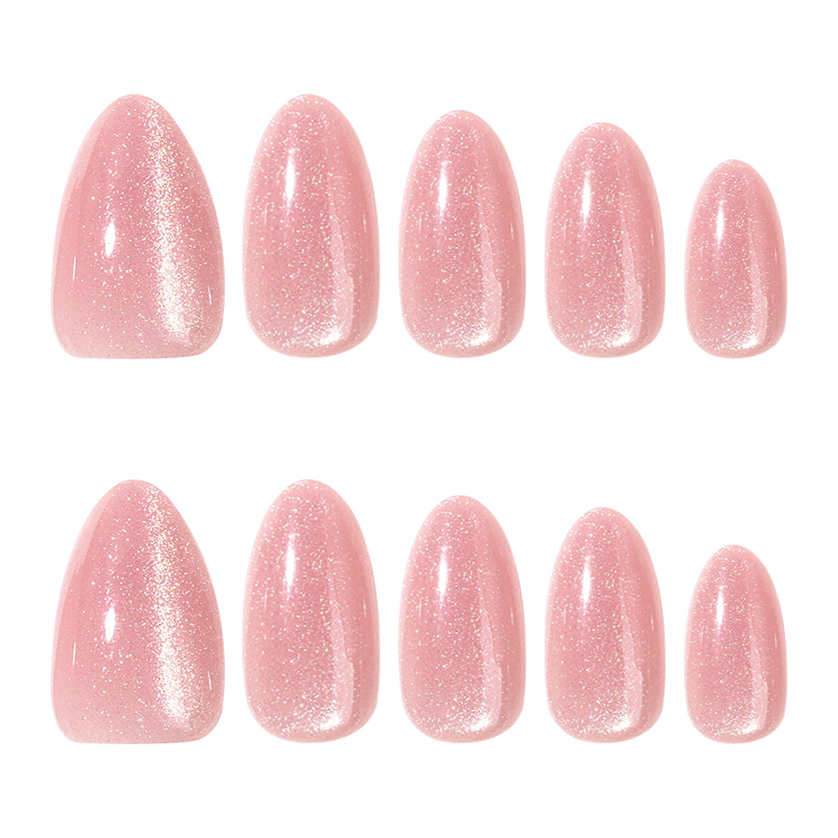 Chic Glamour Medium Almond Soft Pink Sparkle Press On Nail Set