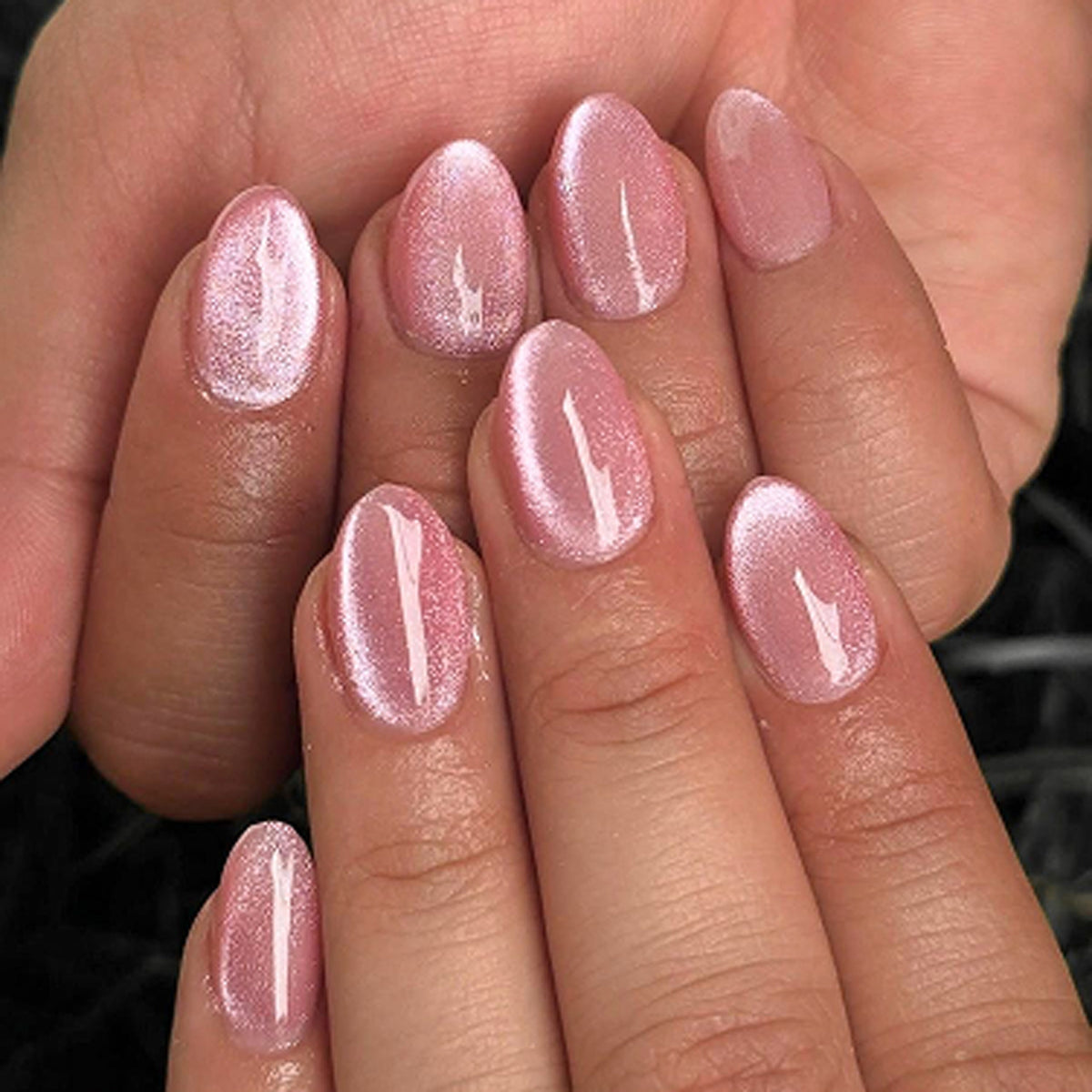 Chic Floral Medium Almond Pink Shimmer Press On Nail Set