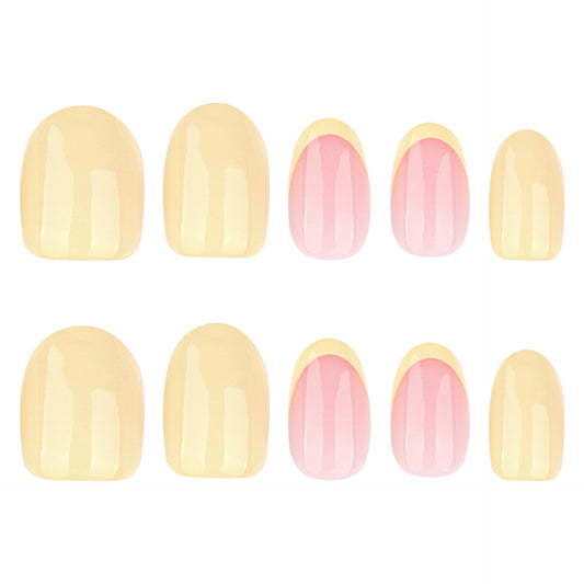 Charming Spring Delight Short Round Yellow with Soft Pink Fade Press On Nail Set
