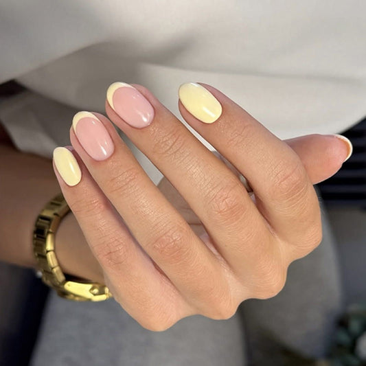 Spring Blossom Medium Oval Pastel Shades Unique French Tip Nail Set
