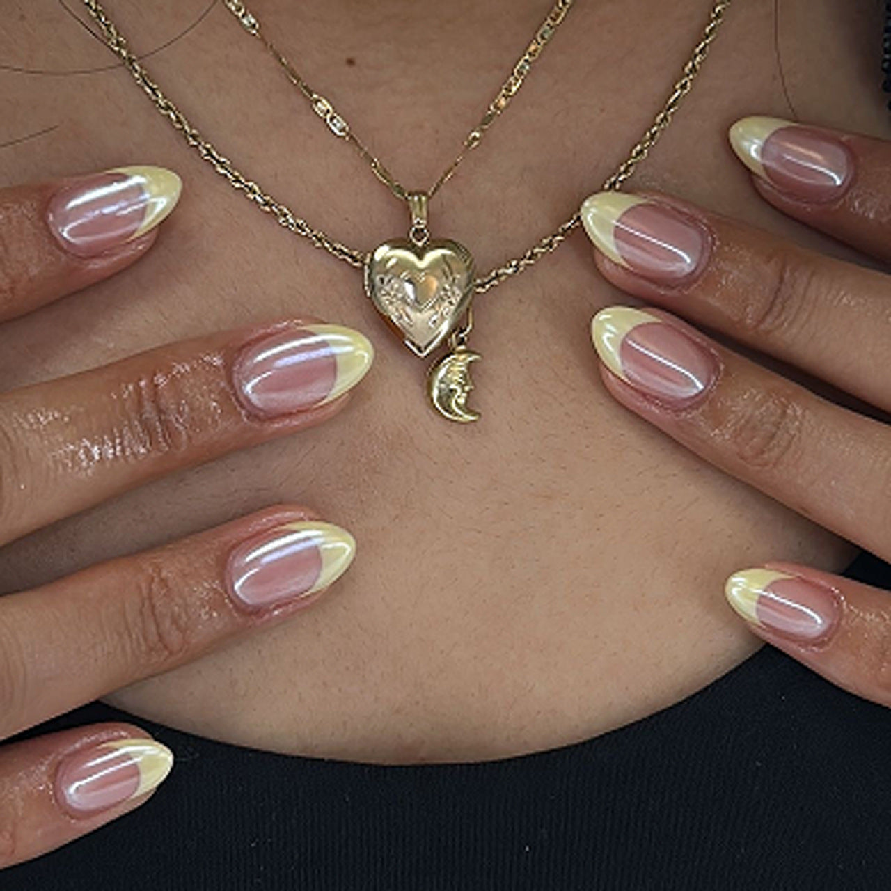 Mystical Moonlight Medium Almond Yellow Tip Press On Nail Set with Shimmering Finish