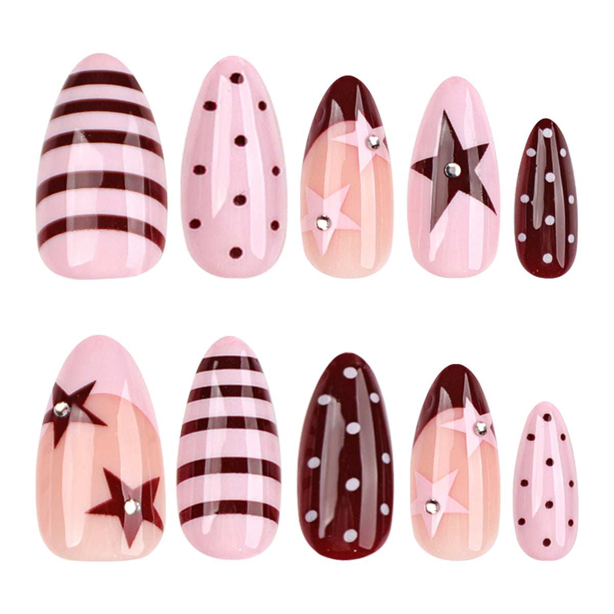 Chic Starry Night Medium Almond Pink with Glitter Accents Press On Nail Set