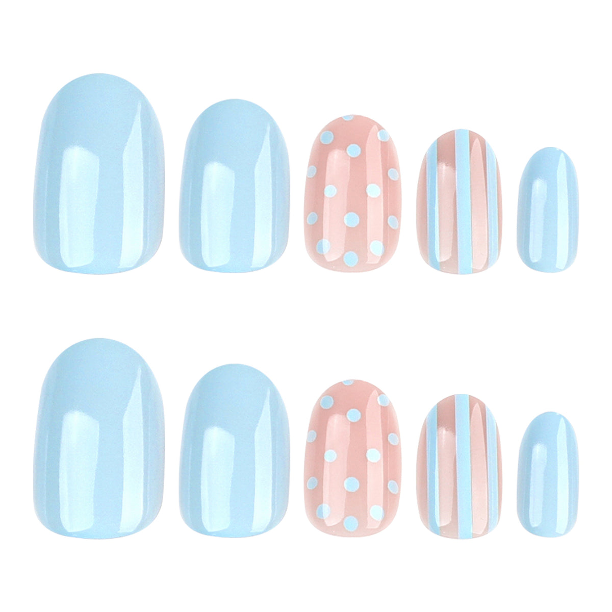 Dreamy Pastel Vibes Short Round Blue and Pink Striped Delight Press On Nail Set
