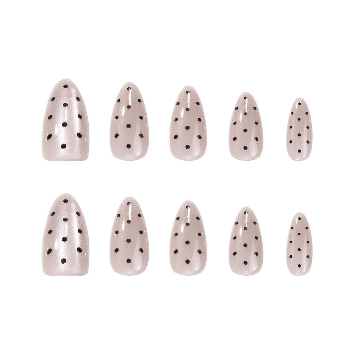 Chic Nature Inspired Medium Almond Beige Nail Set with Black Dots