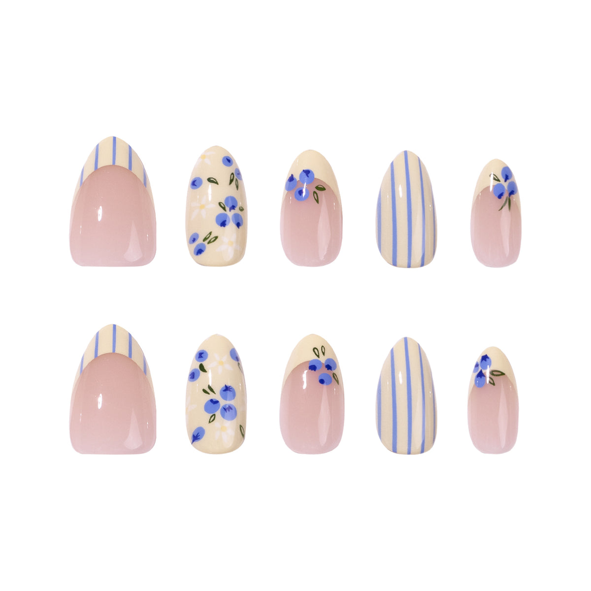Whimsical Garden Medium Almond Pastel Floral Design Press-On Nail Set