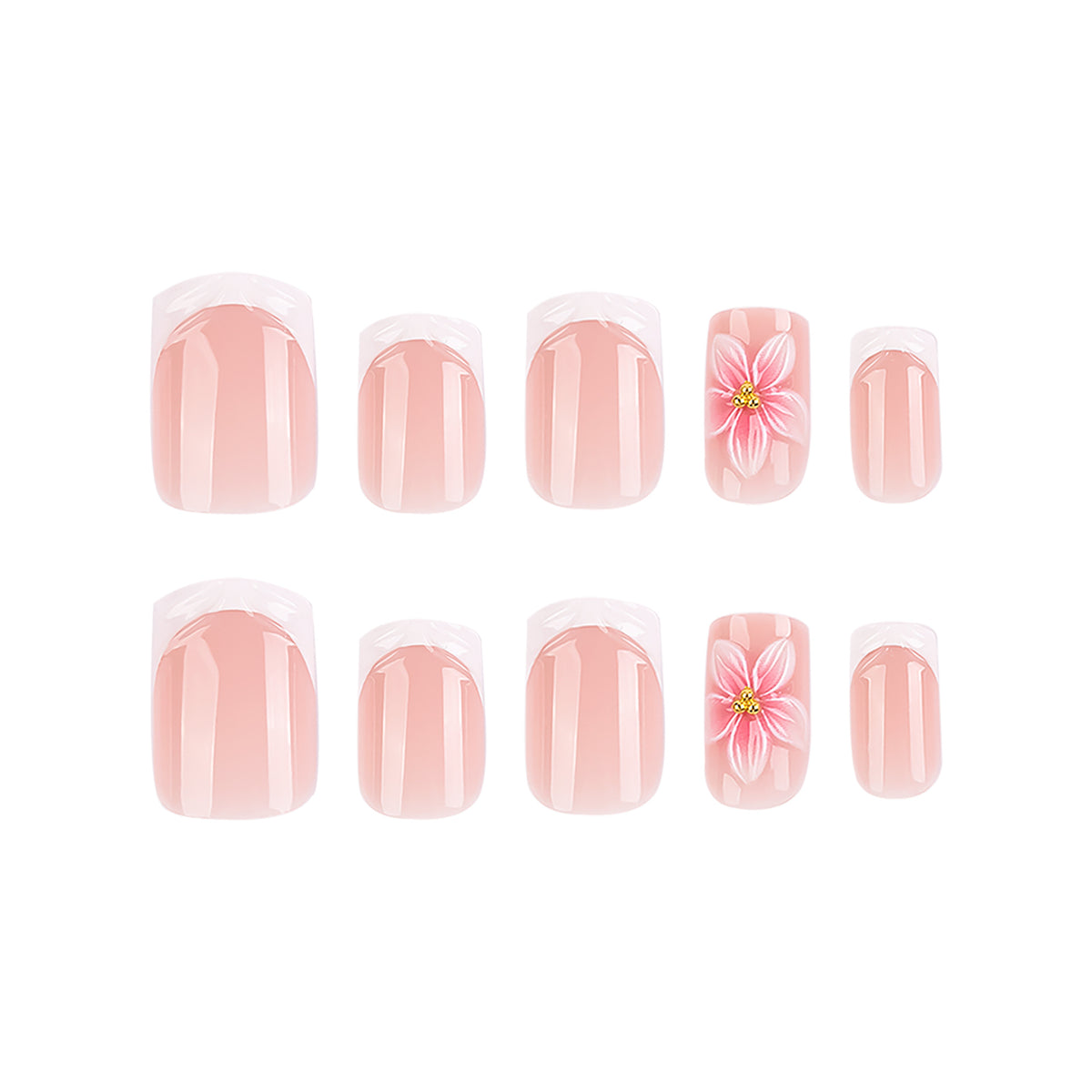 Blossom Dreams Short Square Soft Pink Floral Design Press On Nail Set