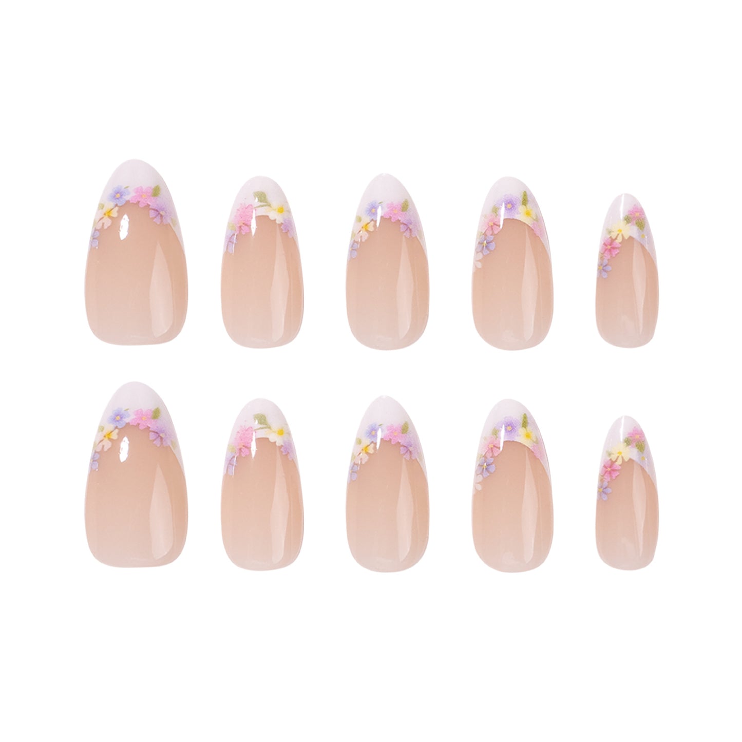 Blossom Bliss Medium Almond Pink Floral Press On Nail Set